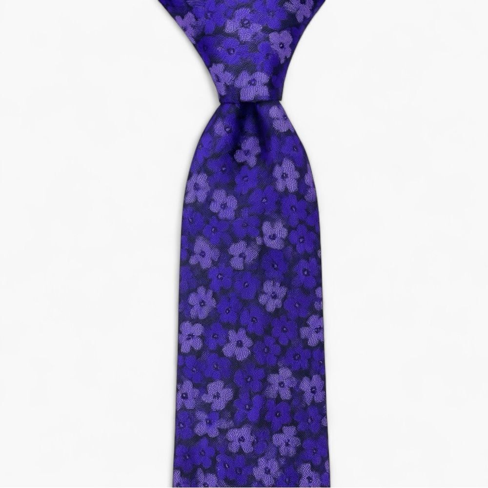 J Ferrar Purple Floral Necktie Modern Dress Tie Statement Menswear Classic